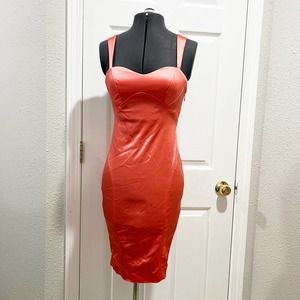 Bebe Sweetheart Satin Corset Top Dress Coral XS NWT